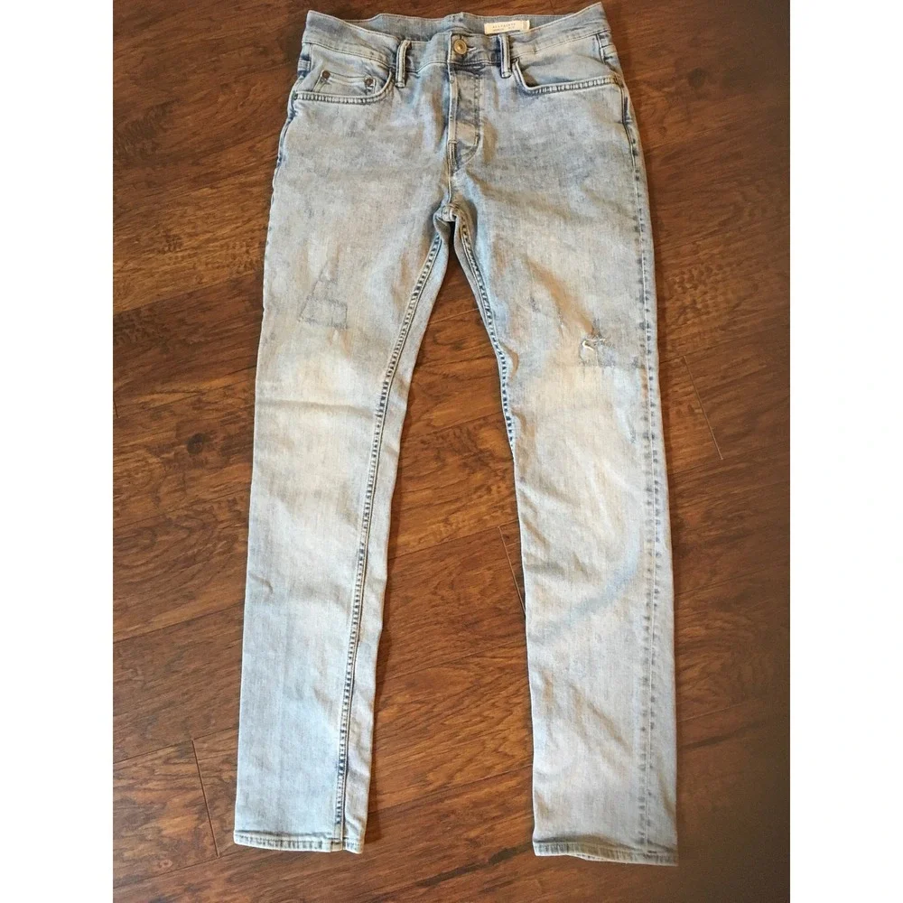 AllSaints Cigarette Slim Fit Jeans Light Wash Blue Denim Button Fly Mens 31x31